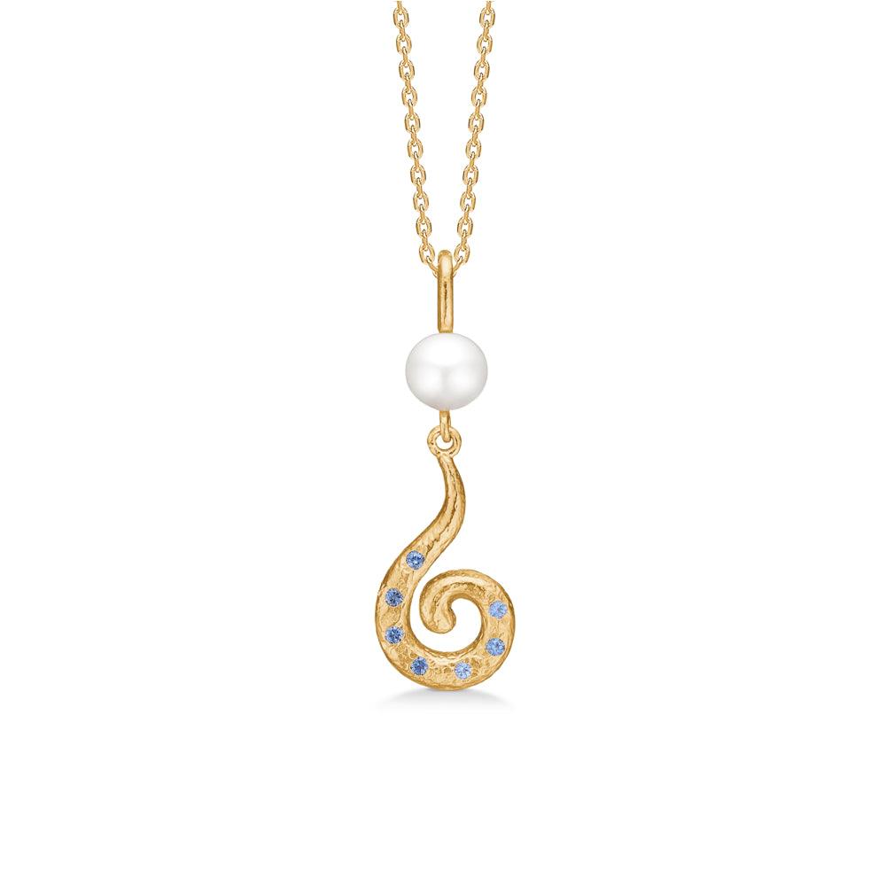Studio Z Curiosity gold-plated necklace with pendant blue zirconia, pearl and twisted gold pendant. Model 7227871-1