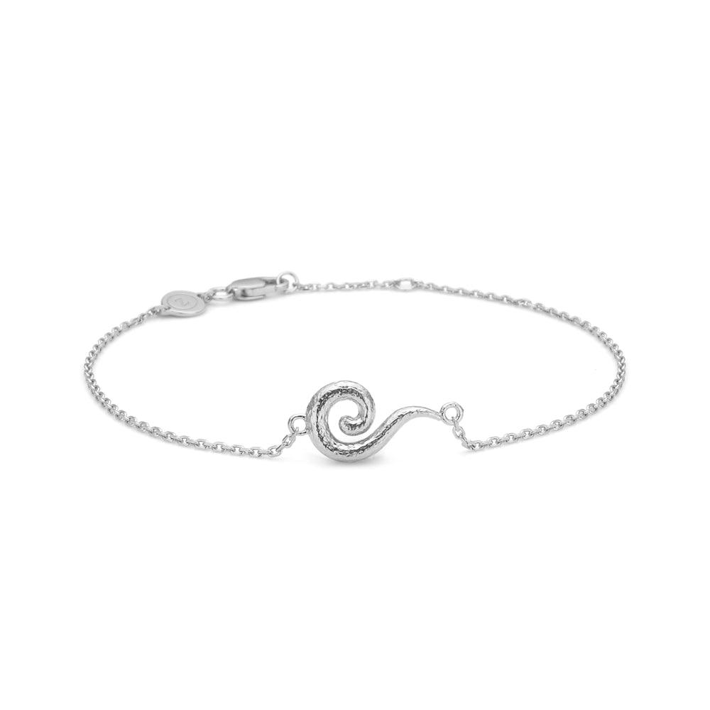 Studio Z Curiosity Silver Bracelet with elegant spiral pendant in silver on a white background. Model 7150870-1