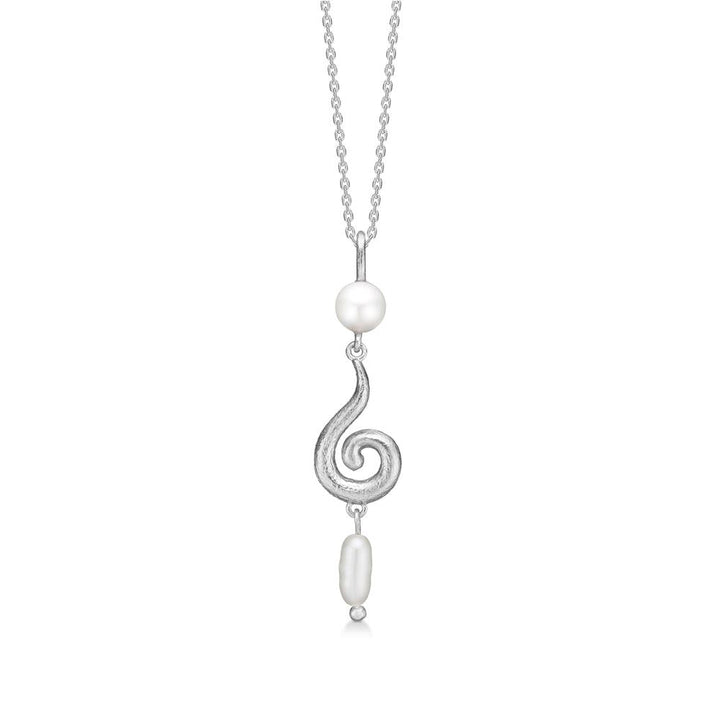 Curiosity silver necklace with. pendant, silver-colored chain with spiral shape and two pearls, Model 7123870