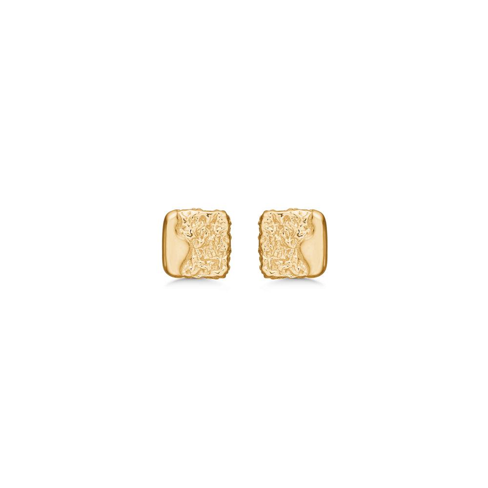 Studio Z Edge gold-plated earrings in a square, organic look on a white background. Model 7210890
