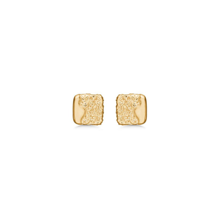 Studio Z Edge gold-plated earrings in a square, organic look on a white background. Model 7210890
