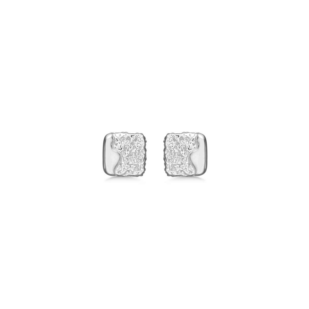 Studio Z Edge silver studs with square, raw texture, glossy surface. Model 7110890-1