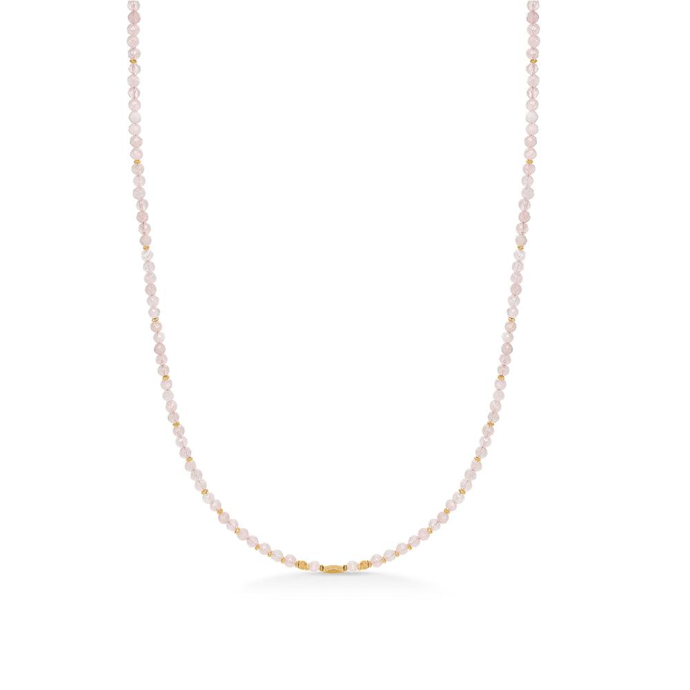 Studio Z Evergreen necklace with faceted rose quartz and small gold details. Model 8226852-1