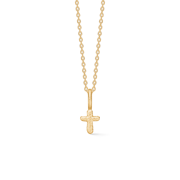Studio Z Faithful Cross necklace in gold plated with cross pendant, simple on black background. Model 7220358-1