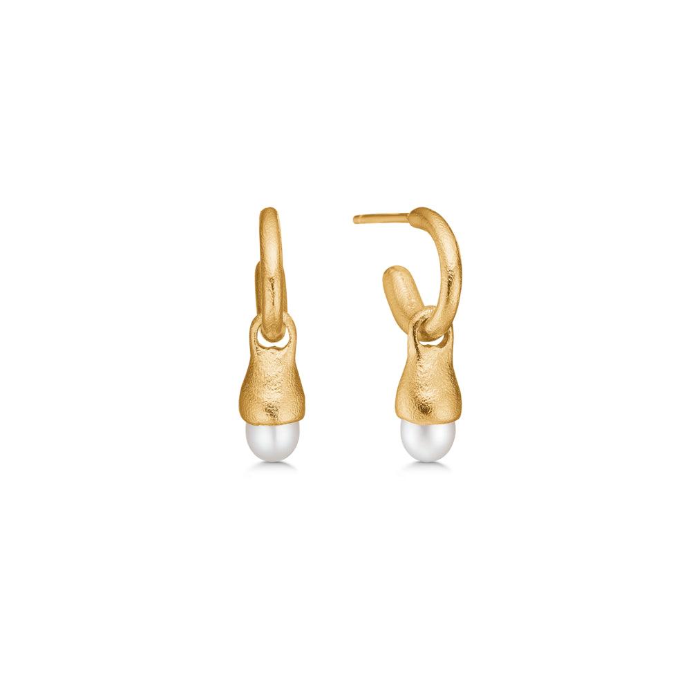 studio-z-gold-plated-acorn-creole-with-pearl, elegant earrings in matte gold-plated finish with round white pearl, Model7213873