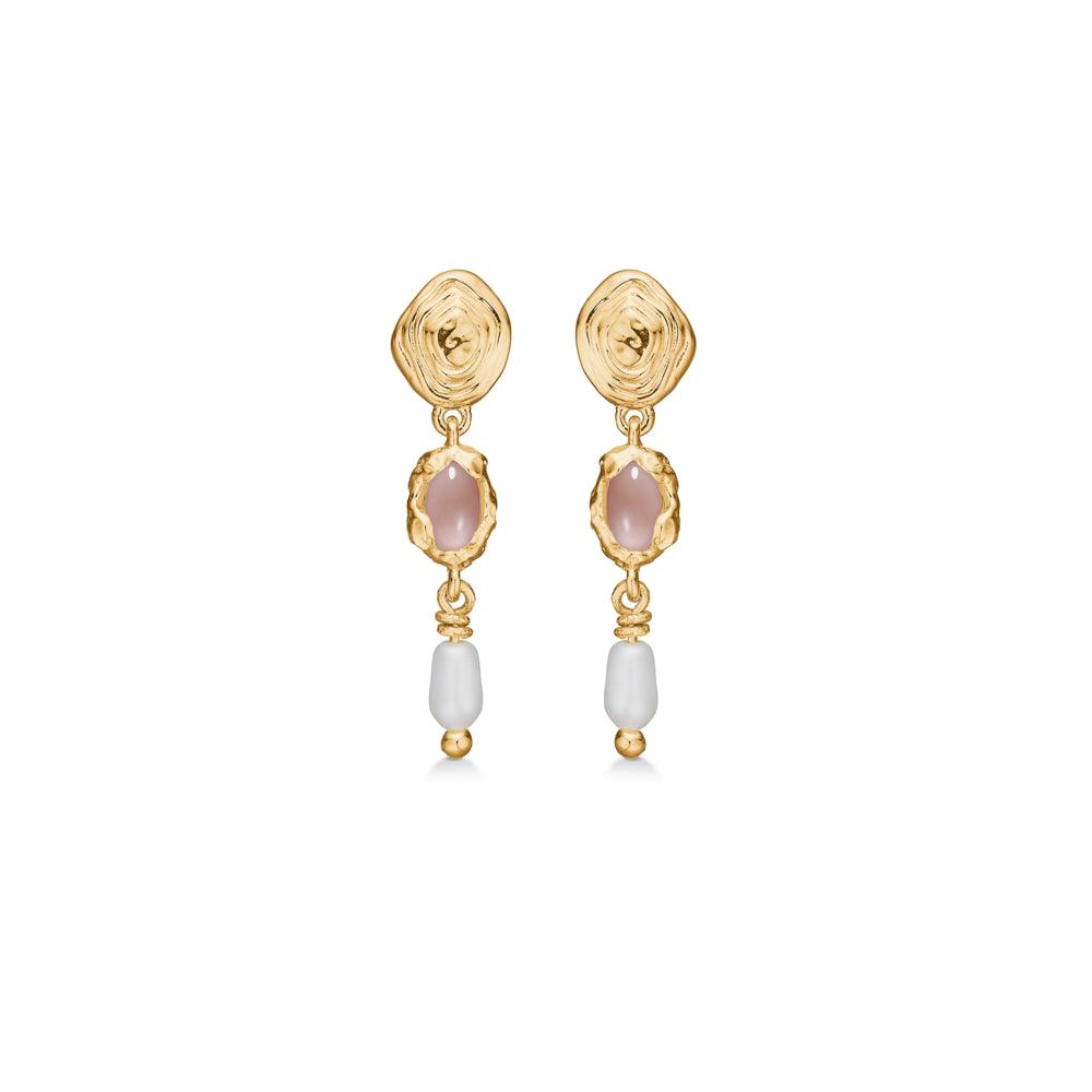 studio-z-gold-plated-shell-earrings-with-pink-zirconia, elegant earrings in a gold-plated look with pink stones and white pearl detail. Model 7217879-1
