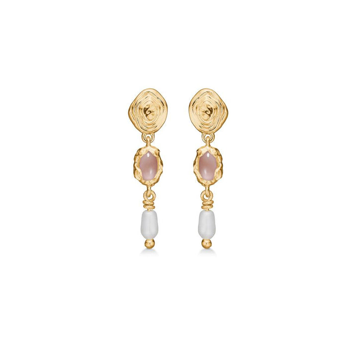 studio-z-gold-plated-shell-earrings-with-pink-zirconia, elegant earrings in a gold-plated look with pink stones and white pearl detail. Model 7217879-1