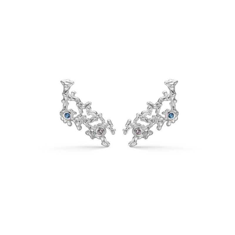 Studio Z Genesis Orestik, silver earrings with organic shapes and colored stones, Model 7117808-7117808-1