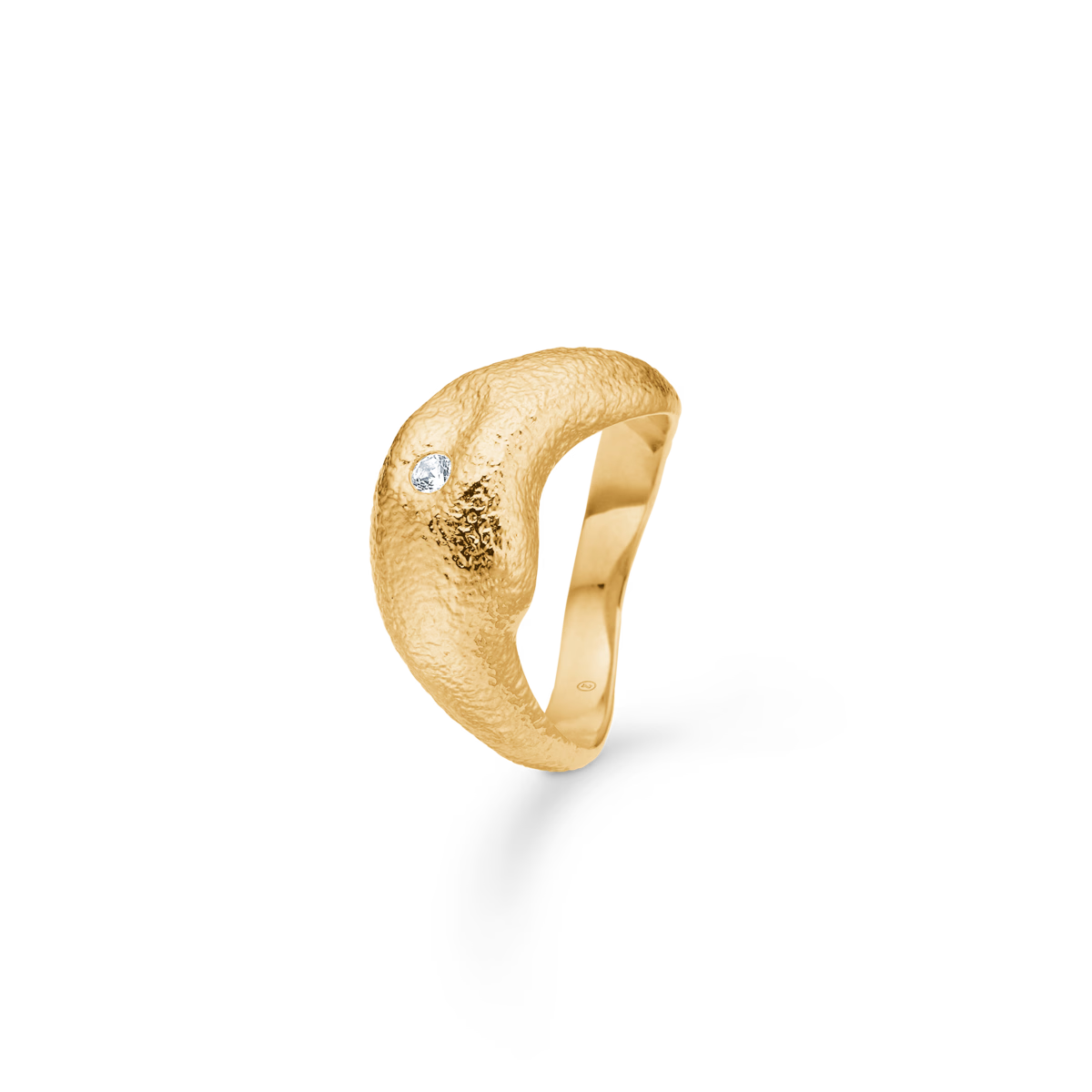 Studio Z Lumi Ring in gold-plated silver with matte texture and clear stone, organic design. Model 7247939-001.