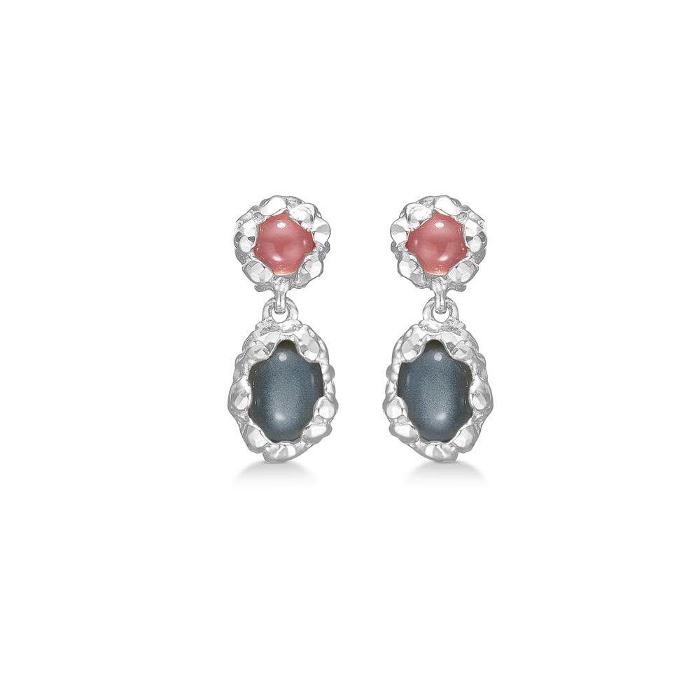 Studio Z Magma Earrings, elegant silver earrings with red and dark oval stones, Model 7117833-1