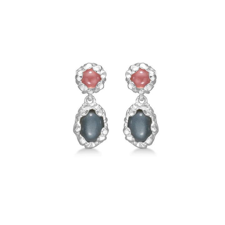 Studio Z Magma Earrings, elegant silver earrings with red and dark oval stones, Model 7117833-1