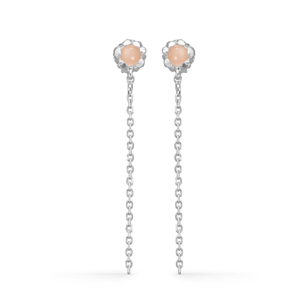 studio-z-magma-solv-ear studs-with-pink-zirconia, elegant earrings in silver with long chains and pink stones. Model 7117869-1