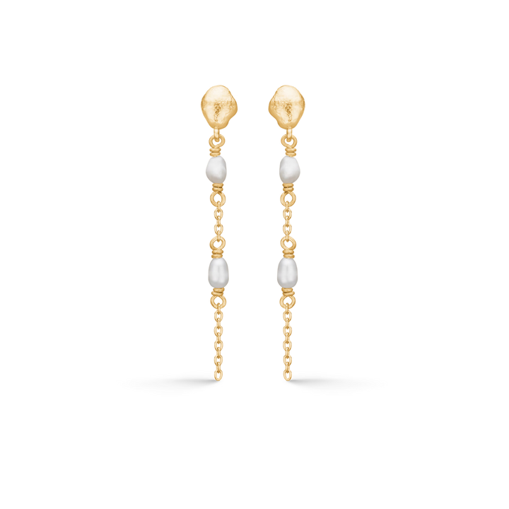Studio Z Perma earrings in gold-plated silver with chain and freshwater pearls, Model 7213935-1