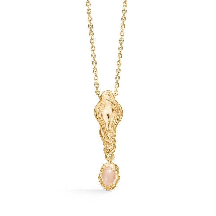 Studio Z Shell Necklace Gold Plated Pendant with Pink Zirconia, Elegant Chain with Organic Shaped Pendant, Model 7227859-1