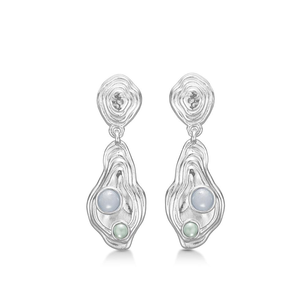 Studio Z Shell Earrings with unique silver look and colored stones, organic design. Model 7117828-1