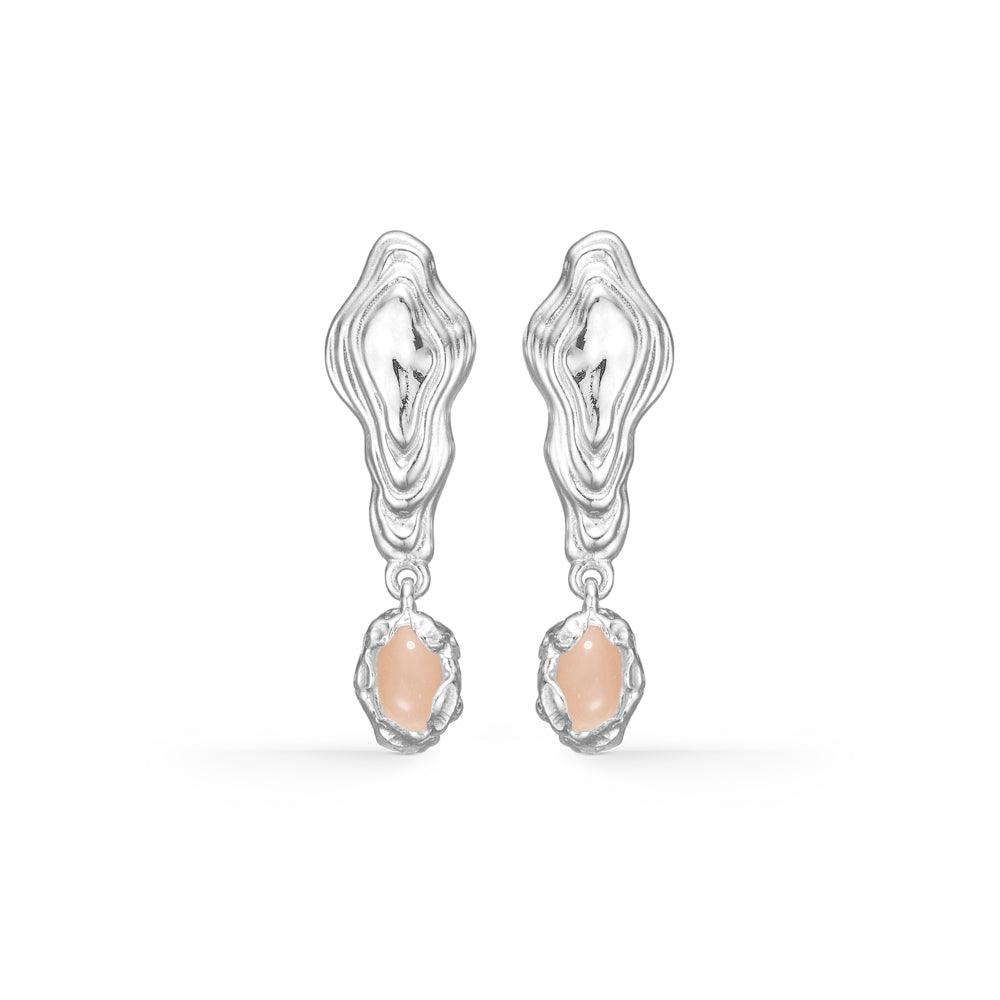Studio Z Shell Solv Earrings with pink zirconia, unique organic shapes in shiny silver, Model 7117859-1.