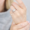 Studio Z Shore Silver Necklace w Pearls shown on hand, silver chain with fine white pearls. Model 7123344-3.