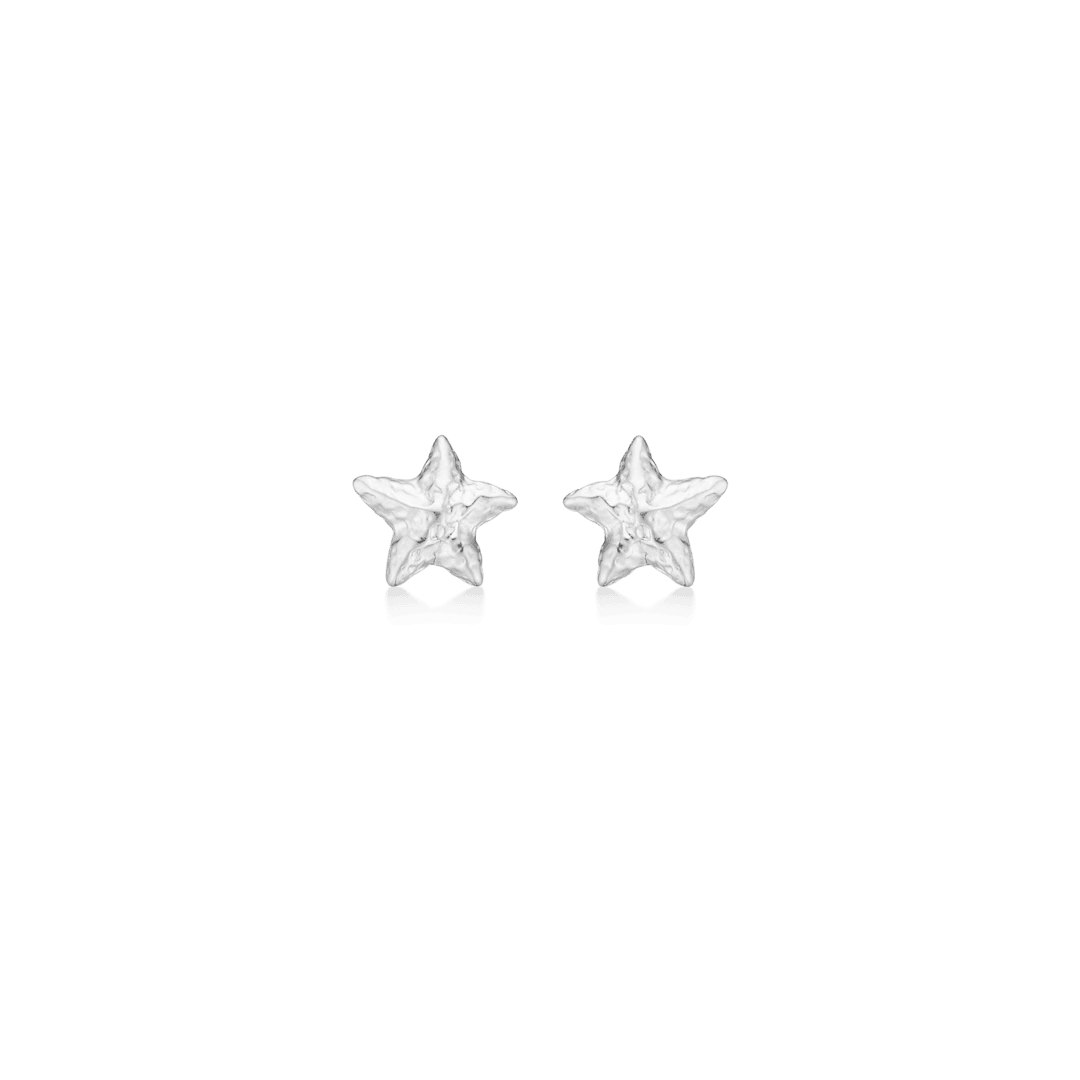 Studio Z Starfish Luster silver starfish earrings small, shiny and shaped like stars. Model 7110901-1.