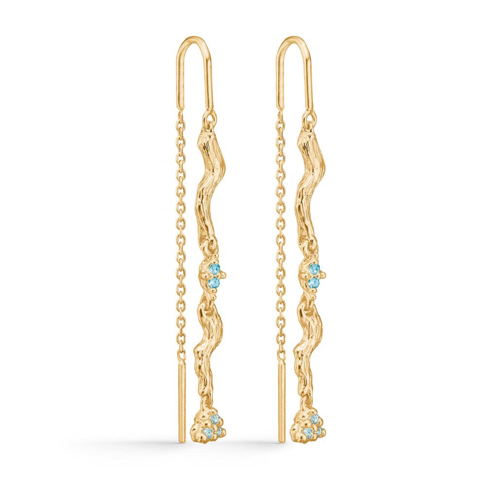 Studio Z Tangled Chain earrings with chain in gold and blue zirconia, organic shape. Model 7207847-1