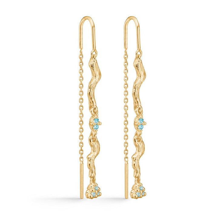 Studio Z Tangled Chain earrings with chain in gold and blue zirconia, organic shape. Model 7207847-1