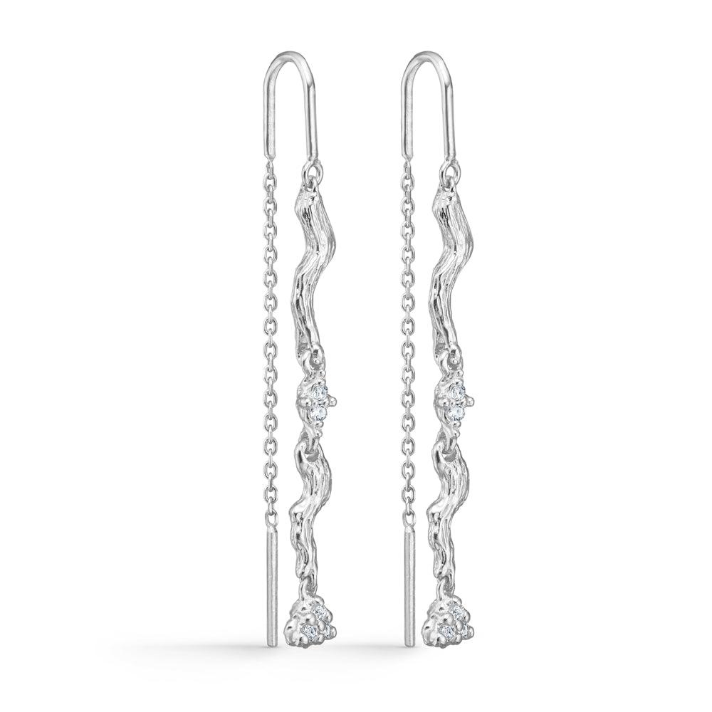 Studio Z Tangled Chain earrings silver with zirconia, elegant chain earrings with wavy design. Model 7107849-1