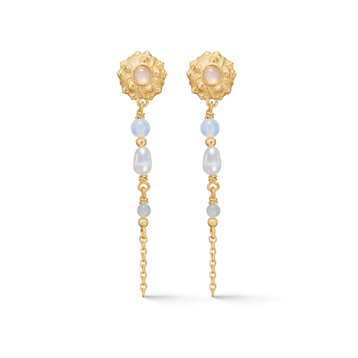 Studio Z Urchin Elegance Gold Plated Pearl Earrings Dangle Design in Gold and White. Model 7217920-1