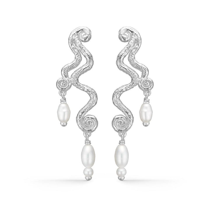 Studio Z Wave Twisted Silver Design Earrings with White Baroque Pearls, Model 7113846-1