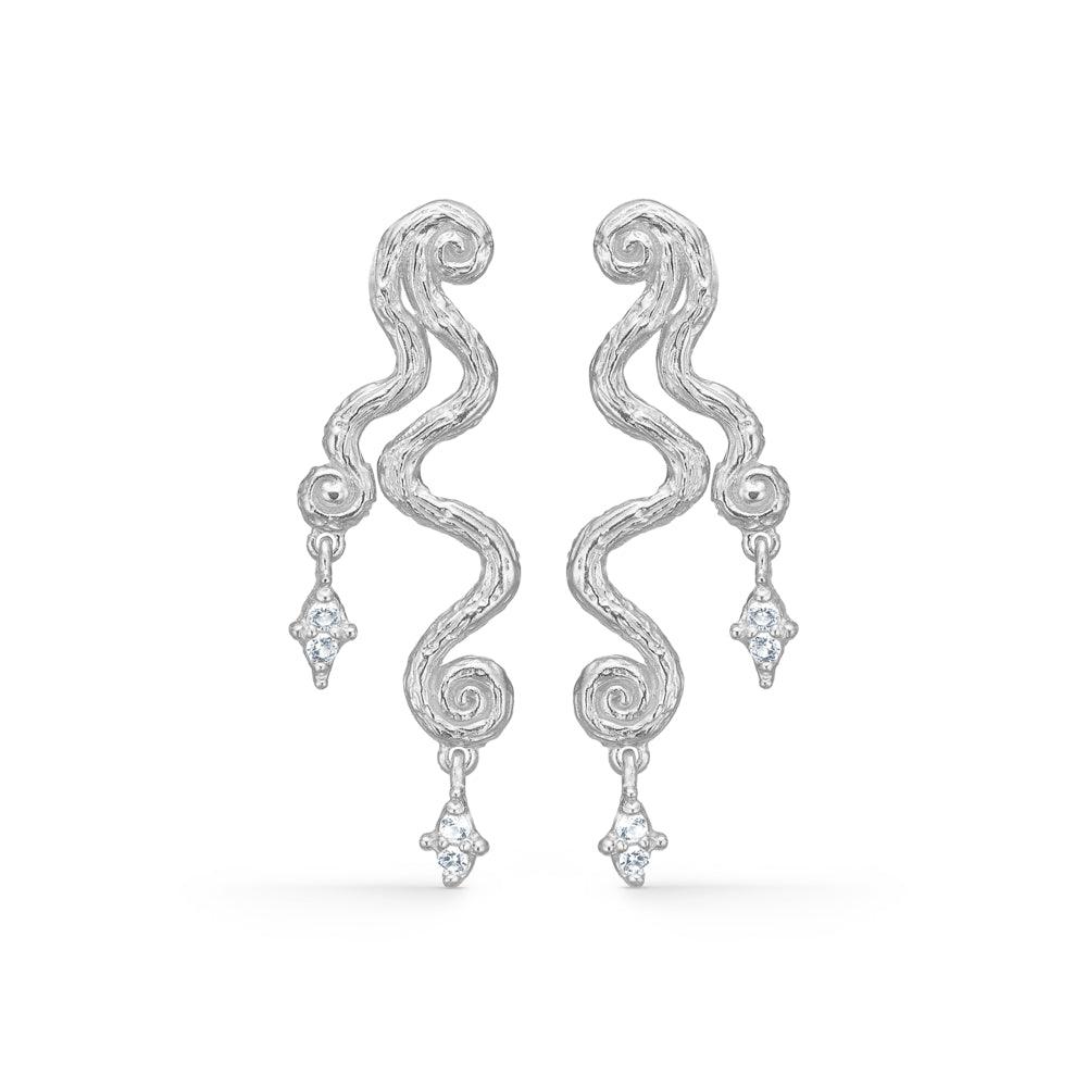 studio z wave solv earrings with twisted zirconia, shiny silver finish, Model 7117856-1