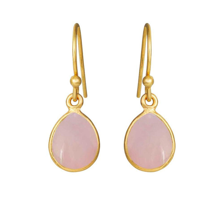 Susanne Friis Bjørner gold-plated hoop earrings with pink crystal, drop shape, front view. Model 5249-2-112-1.