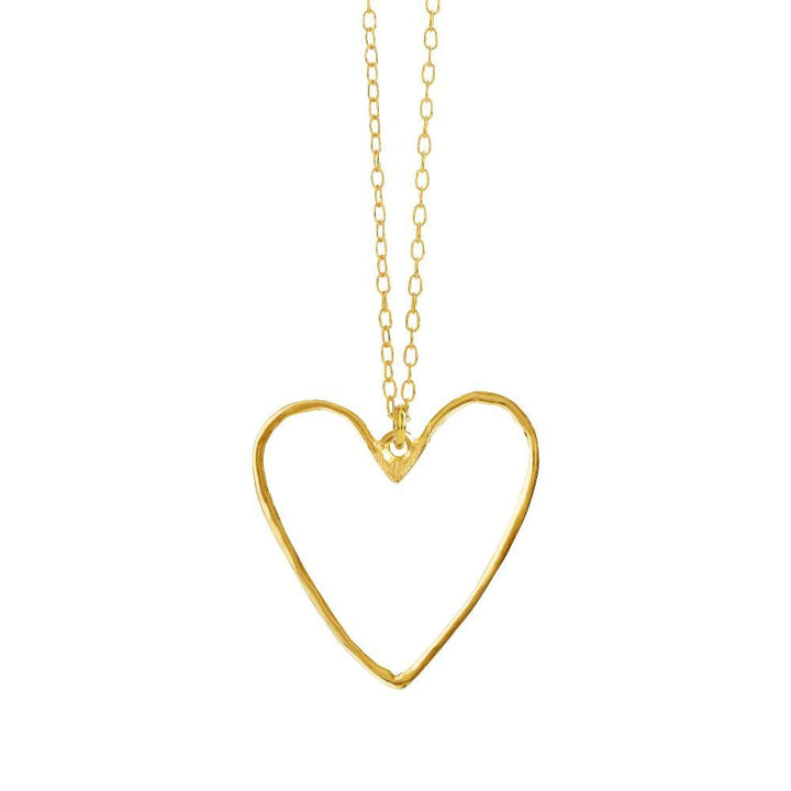 Susanne Friis Bjørner silver forg heart necklace with large, open heart pendant in gold look on chain. Model 1910-2-45-25-1