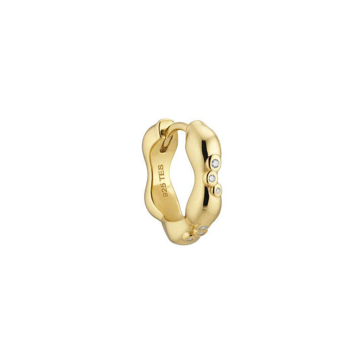 Trinity Huggie elegant earring in shiny gold-plated metal with small clear stones, model FW2411-1.