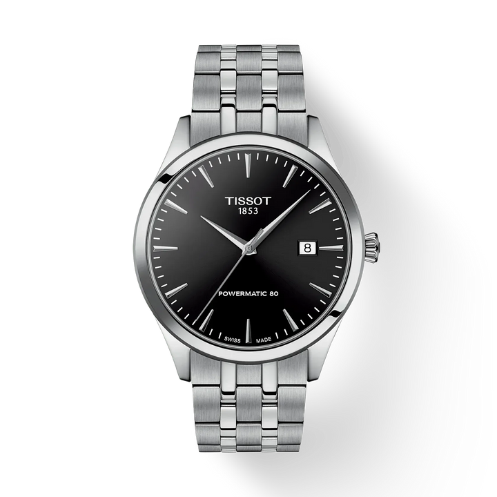 Tissot Classic Dream 40mm with black dial and steel chain, shows date. Model T1584071105100