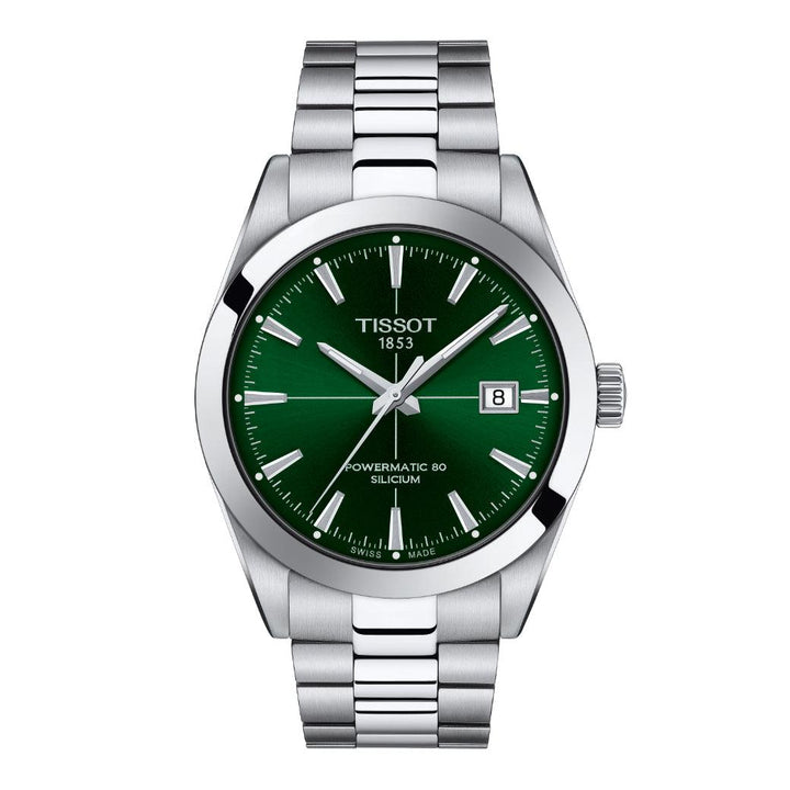 Tissot Gentleman Powermatic 80 Silicon with green dial and steel chain, Model T1274071109101