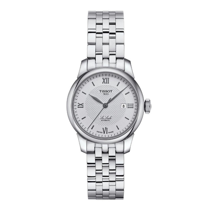 Tissot Le Locle Automatic Lady 29mm shows an elegant silver ladies watch in steel with Roman numerals. Model T0062071103800.