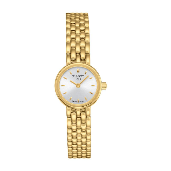 Tissot Lovely T0580093303100 shows an elegant women's watch in gold with a silver dial. Model T0580093303100.