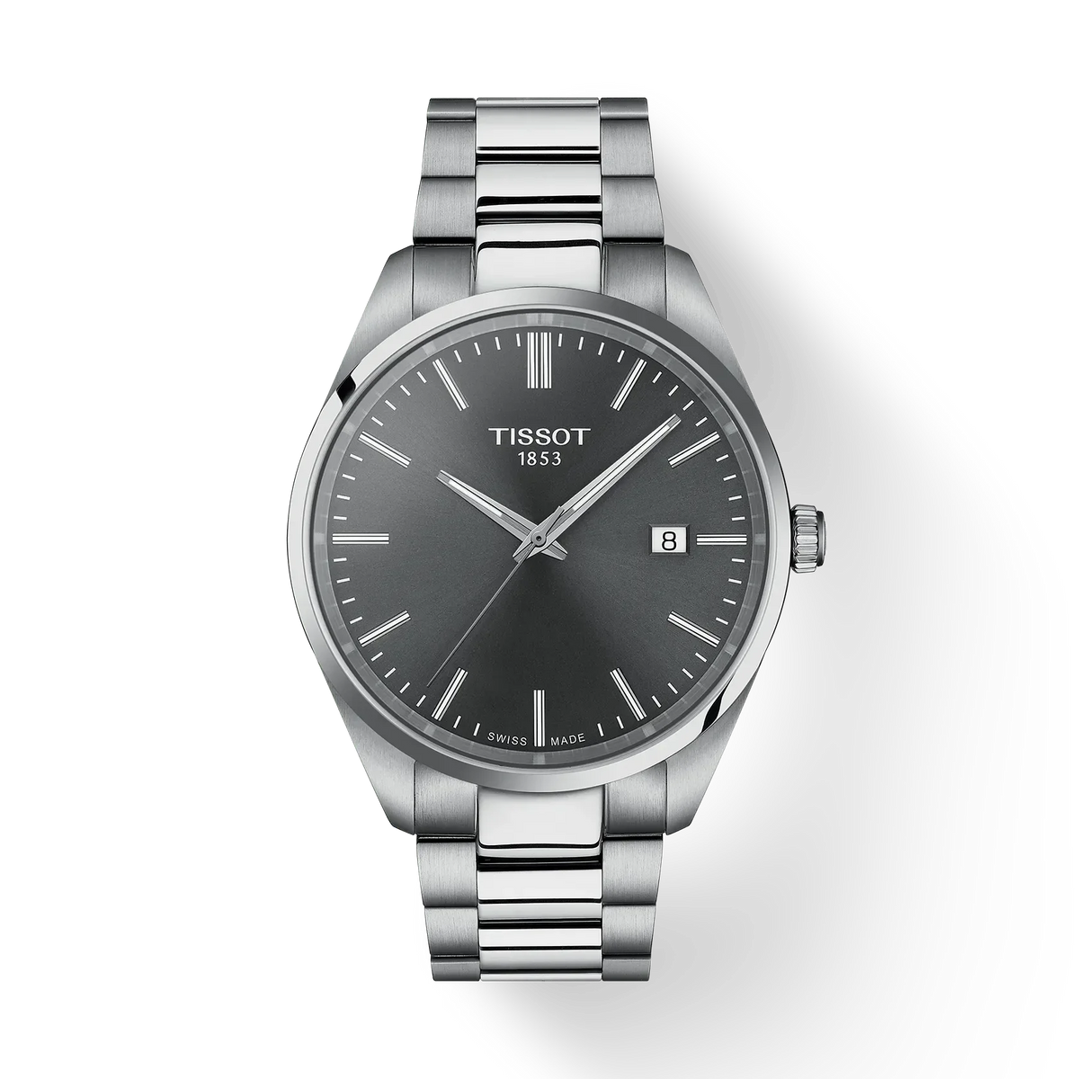 Tissot PR 100 40mm steel chain anthracite gray dial, elegant men's watch with date, Model T1504101108100.