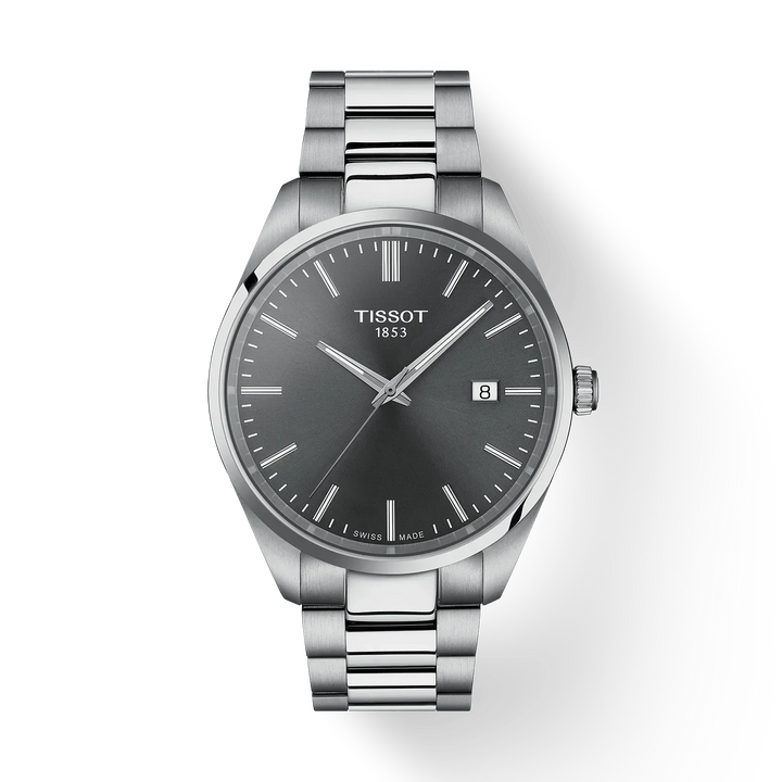 Tissot PR 100 40mm steel chain anthracite gray dial, elegant men's watch with date, Model T1504101108100.