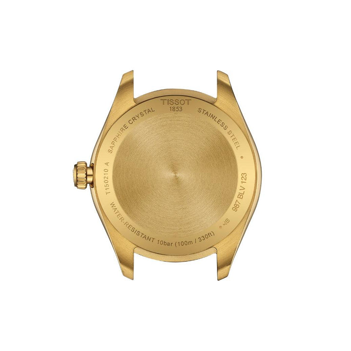 Tissot PR 100 T1502103302100 case back in gold-colored brushed steel, Model T1502103302100