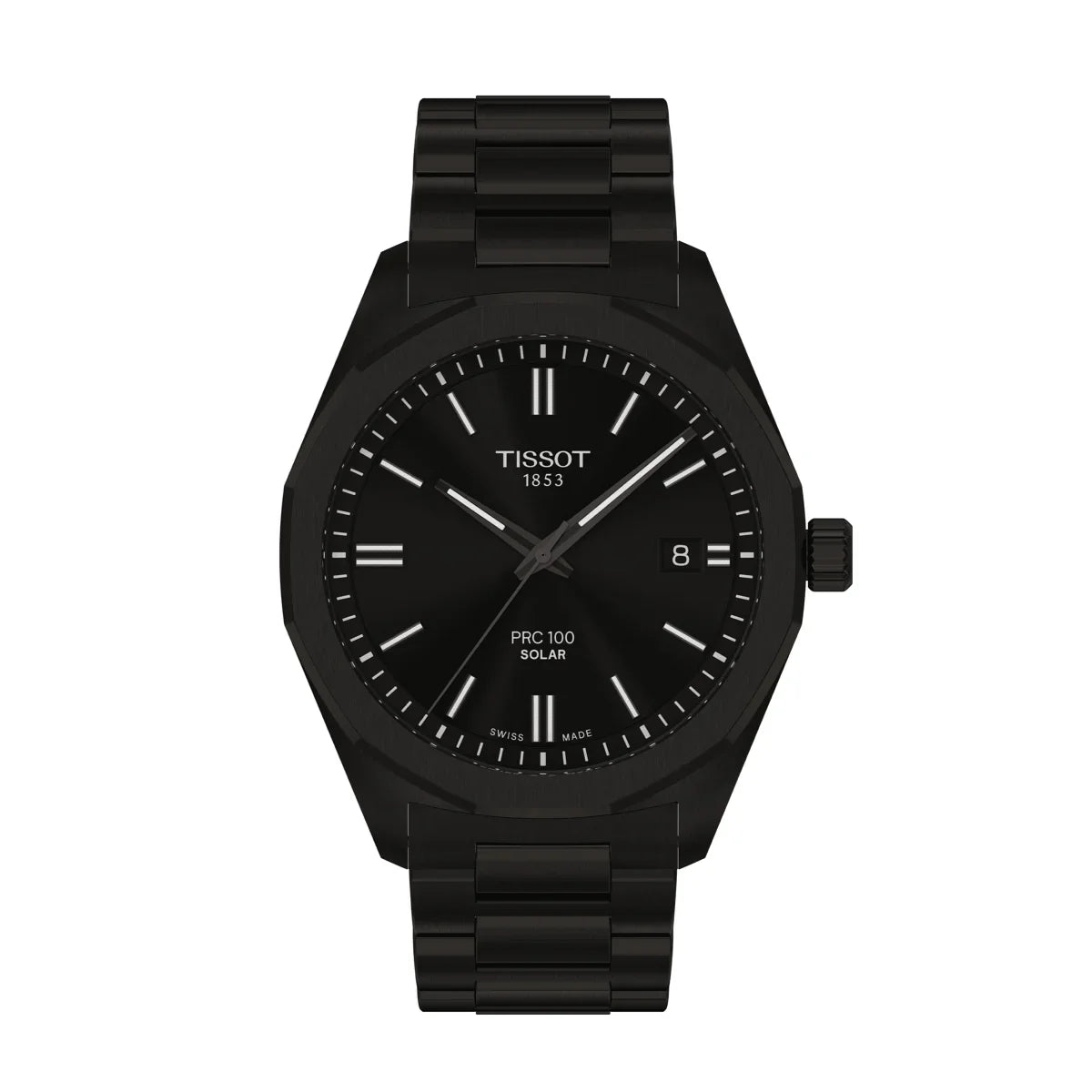 Tissot PRC 100 Solar Quartz 39mm, black dial and black steel chain, Model T1514223305100.
