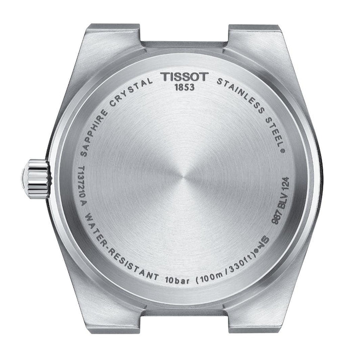 Tissot PRX 35mm dial light blue, back case in brushed steel with engraving. Model T1372101135100.