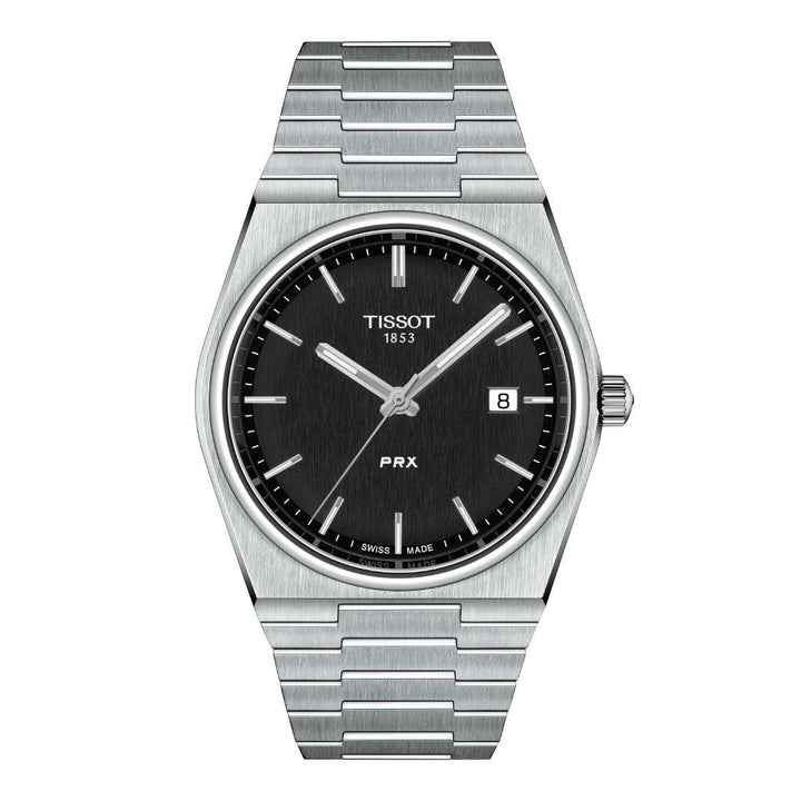 Tissot PRX 40mm black dial with steel chain, minimalist design, Model T1374101105100.
