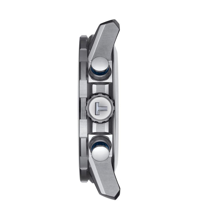 Tissot Supersport Chrono T1256171104100 side view, showing steel case and detailed buttons.