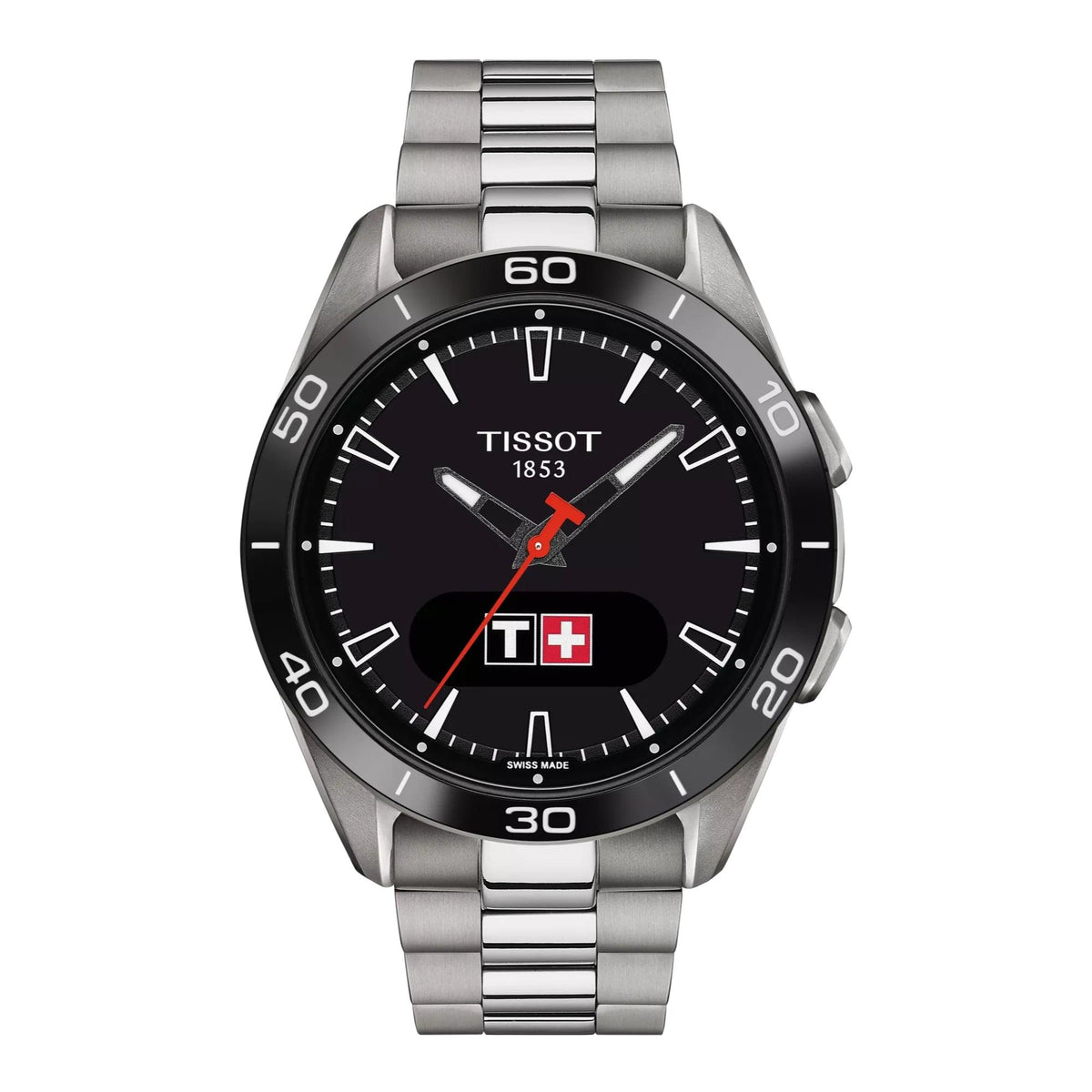 Tissot T-Touch Connect Sport Titanium with black dial and silver titanium strap. Model T1534204405100.