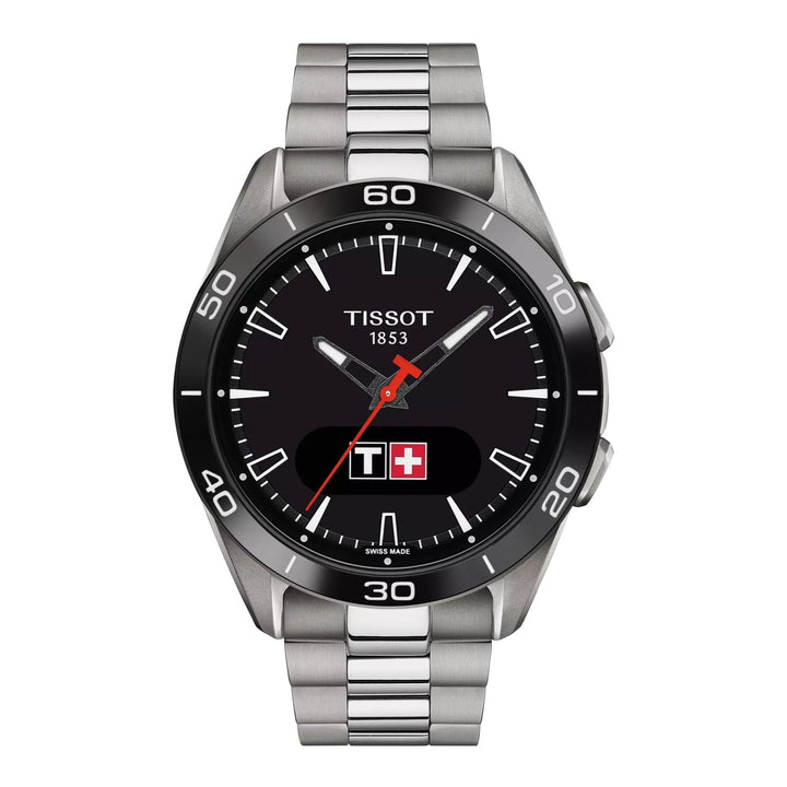 Tissot T-Touch Connect Sport Titanium with black dial and silver titanium strap. Model T1534204405100.