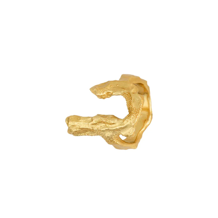 Vincent Bone Gold Plated Ring with raw organic structure in matte gold-toned finish. Model vj229-urg-001-2.
