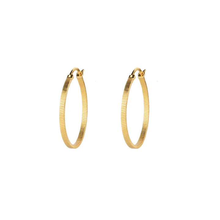 Vincent Fortune Teller Creole Gold Plated Earrings large 25mm with fluted surface, gold, Model VJ078-UEG-L-2