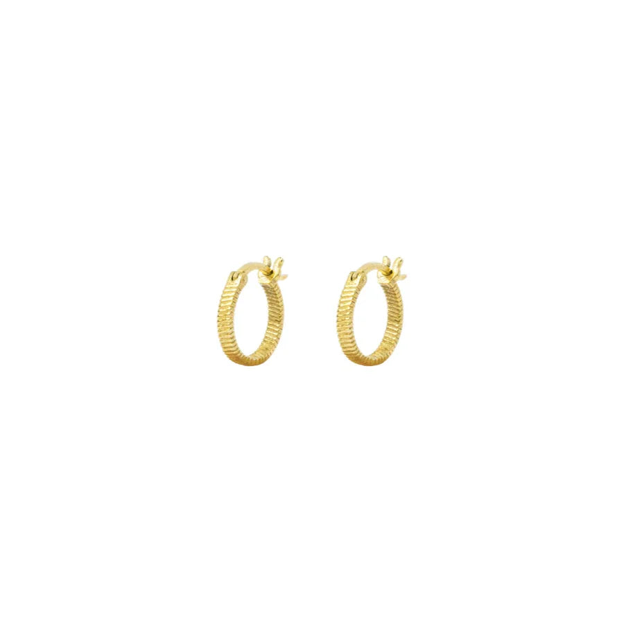 Vincent Fortune Teller Creole Gold Plated Earrings Small 12mm, elegant grooved hoops in gold, Model vj078-ueg-s-1.