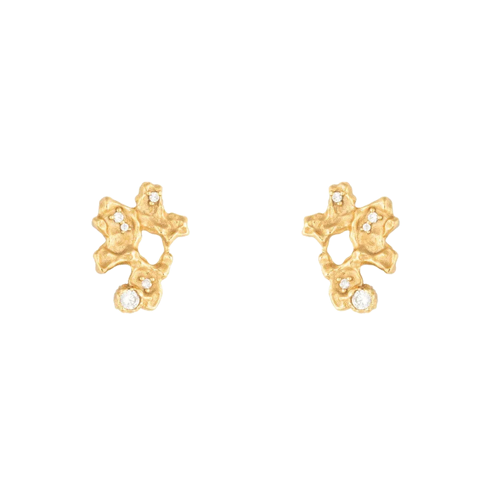 Vincent Ilium Earrings Gold-plated with White Crystals, organic shapes in gold look with clear stones. Model VJ241-UEG-2