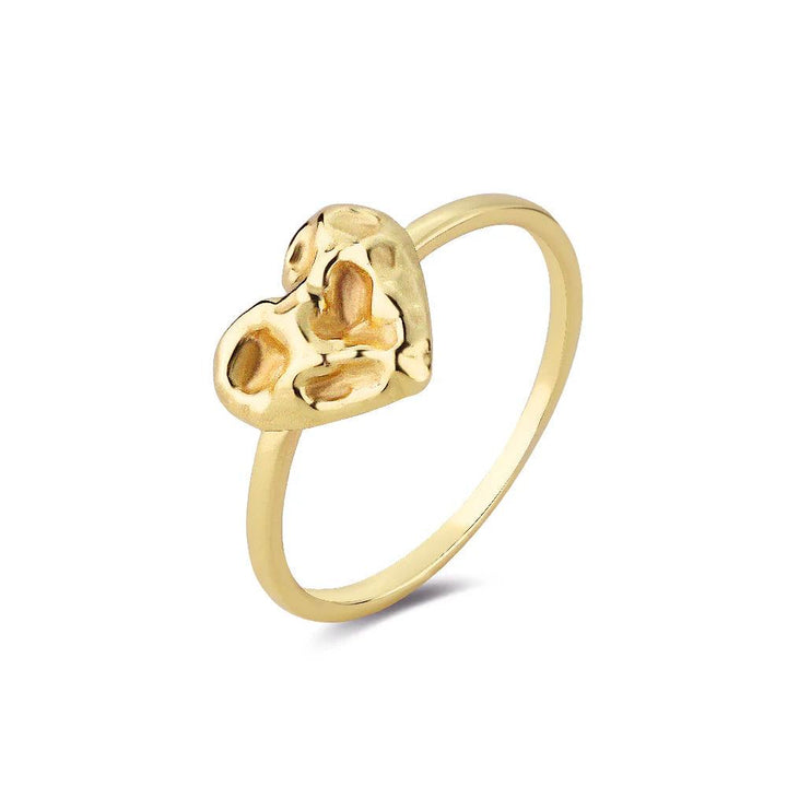 Wioga Abelone Gold Plated Heart Ring shown on white background, matte gold plated surface. Model R-8822-GP-001