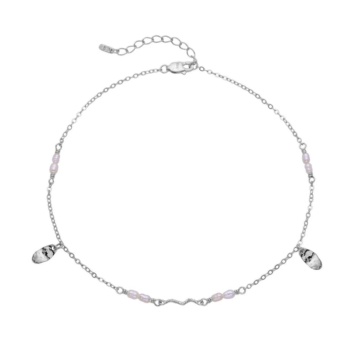 Wioga Sabbie Anklet Silver with freshwater pearls, delicate silver anklet with white pearls and stones. Model A-8637-S-1